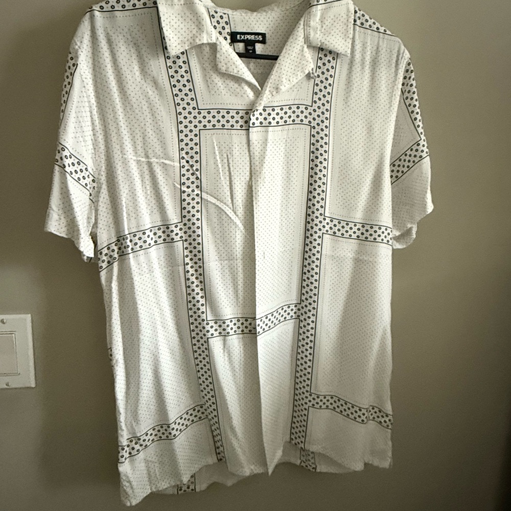 Express Men's White Geometric Button-Down Shirt